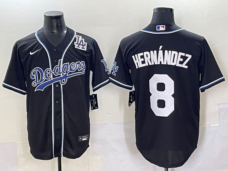 Men 2025 Los Angeles Dodgers 8 Hernandez Black Three generations Fashion Nike MLB Jersey style 70410